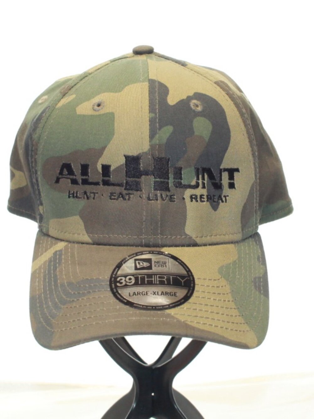 New Era 39Thirty L/XL "All Hunt Hunt-Eat-Live-Repeat" Embroidered Camo Cap Hat